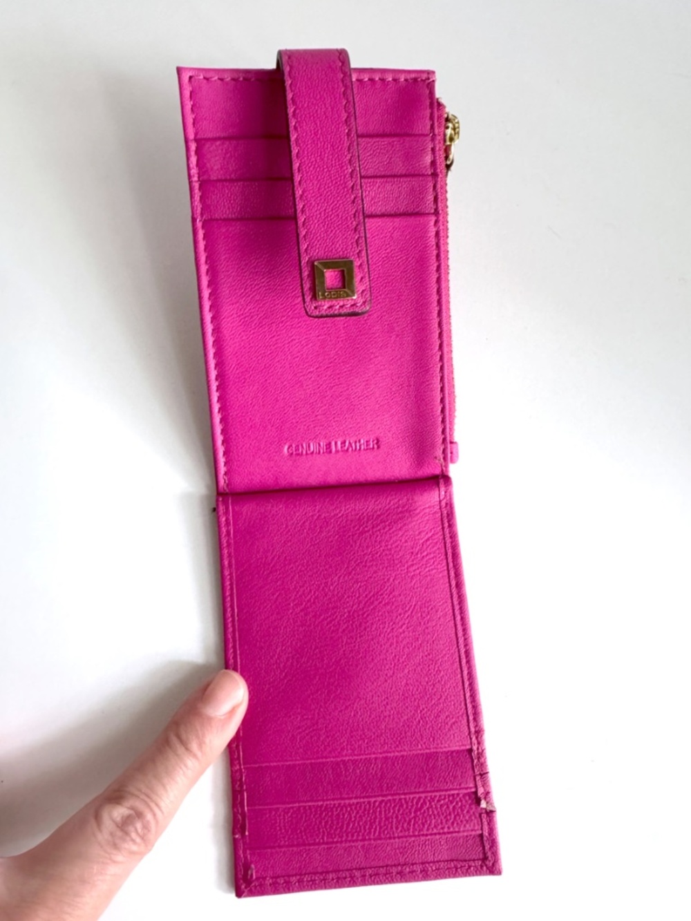 Lodis Julia Short Stacker Leather Card Case with Zipper in Hot Pink - Picture 5 of 9